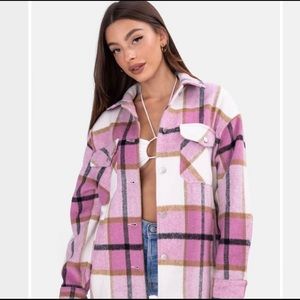 Pink Oversize Plaid Jacket.